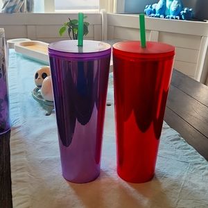 Pink and purple chrome starbucks tumblers